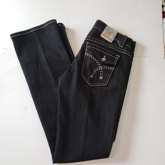 Dark Black Boot Cut Denim Jeans Stretch - Picture 6 of 8